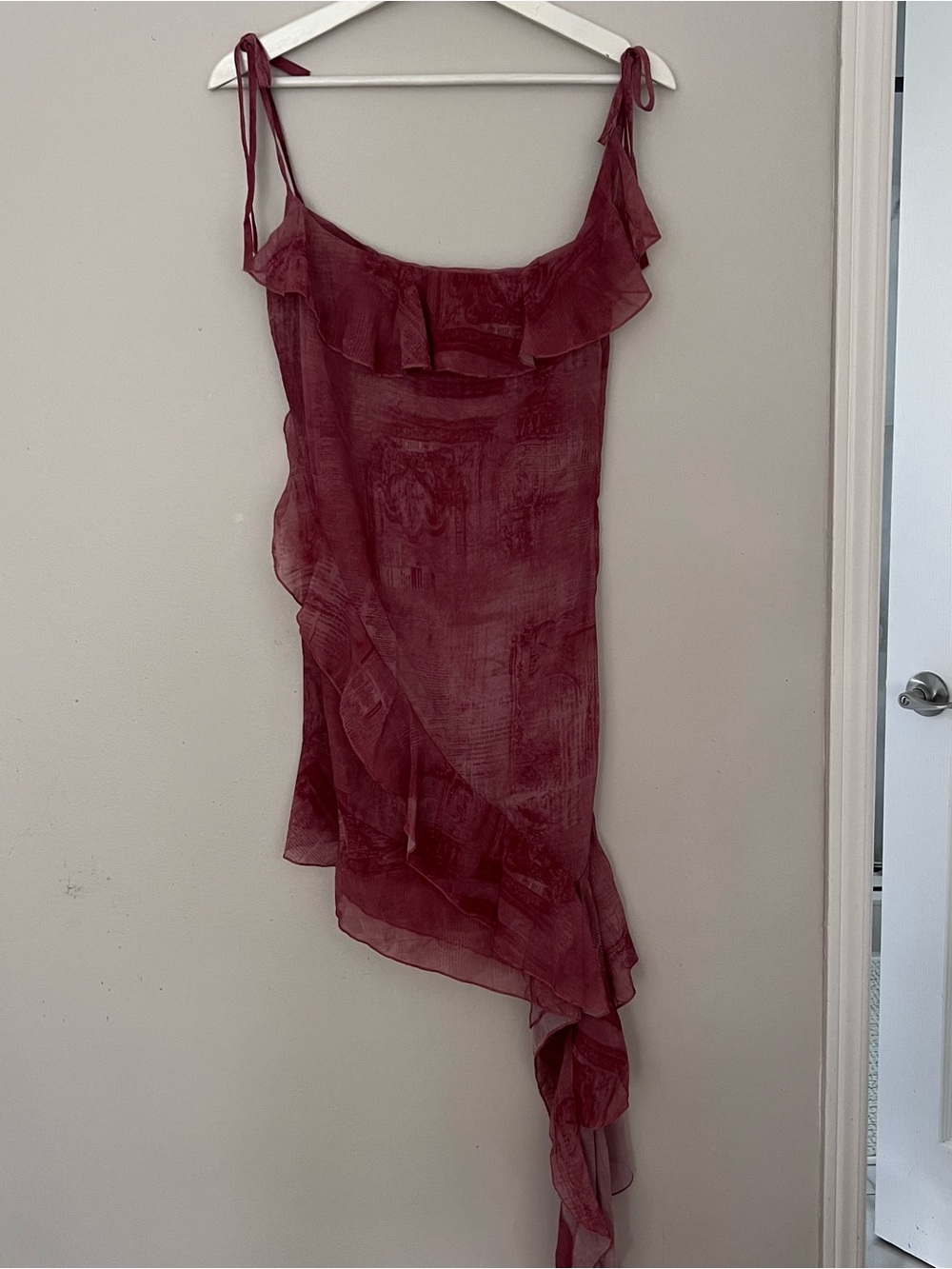 Women’s Burgundy Ruffle Asymmetric Slip Dress